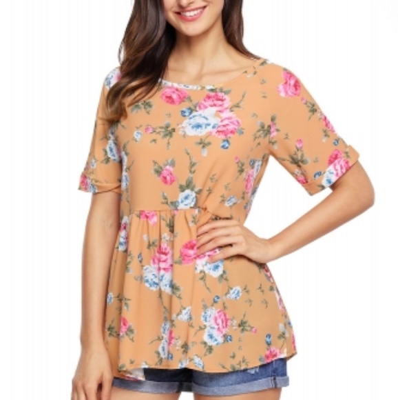 Yellow Lace-up Back Floral Ruffle Top - Picture 3 of 5